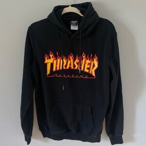 Thrasher women’s black graphic hoodie size medium skater grunge streetwear edgy